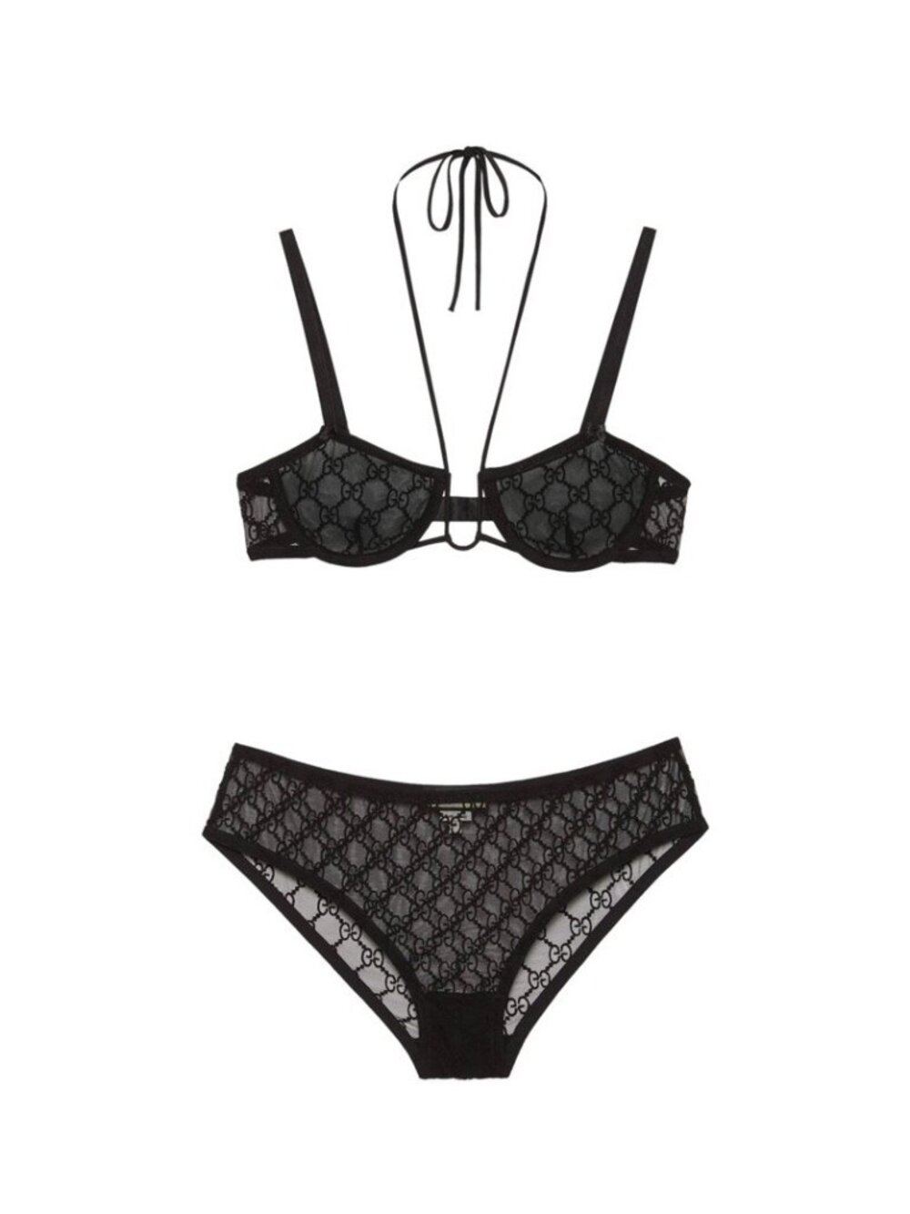 NWT GUCCI LINGERIE SET BLACK LACE GG SZ M 100% Authentic